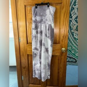 Gray & White Strapless Tie Dye Jumpsuit